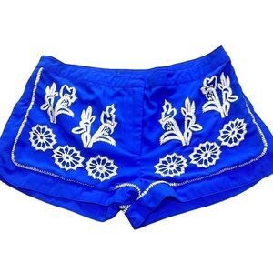 May & July Women’s Blue Embroidered Floral Shorts Size Large